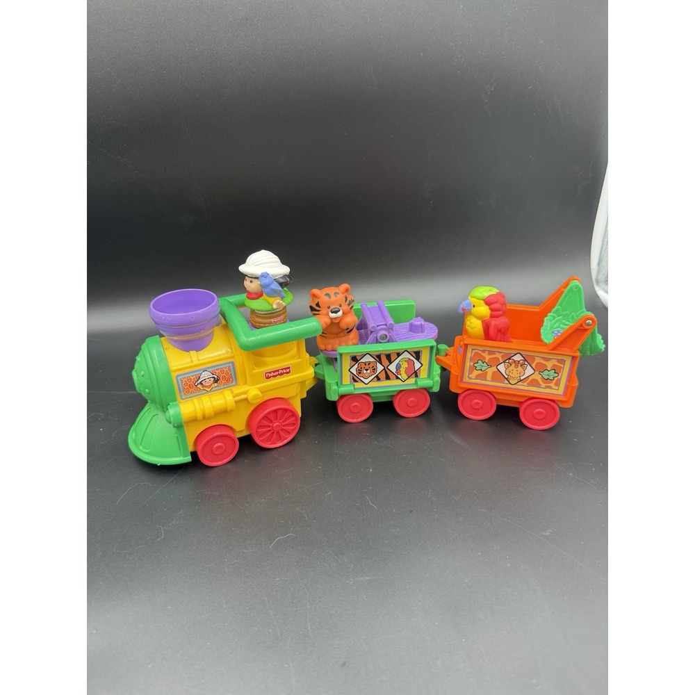 Little People Yellow Musical Zoo Train Zookeeper Tiger Parrot 2001 - NON WORKING